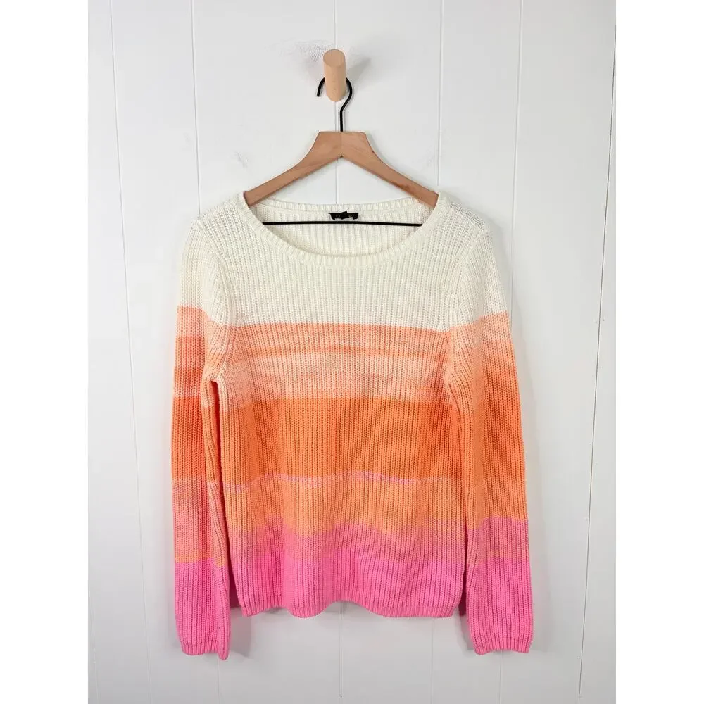 Talbots Shaker Stitch Ombre Stripe Bateau Neck Sweater Small Pink Orange